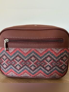 Zouk Boho Crossbody Bag Vegan Leather Woven Print Earth Tones